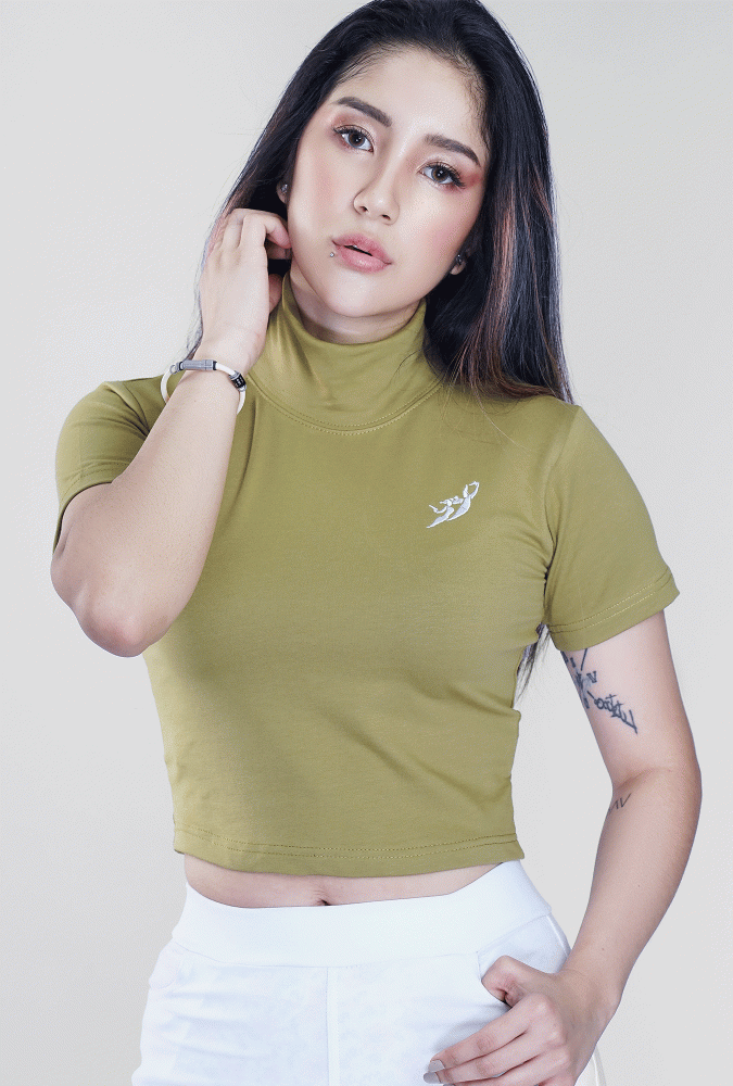 Premium Loop-Cotton Crop Top (ArmyGreen)