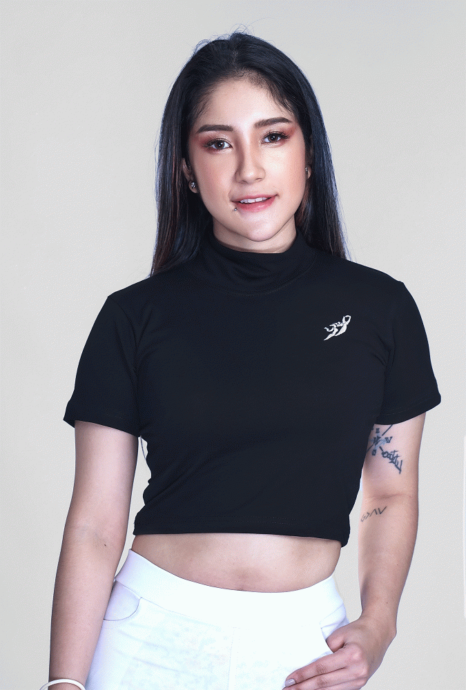 Premium Loop-Cotton Crop Top (Black)