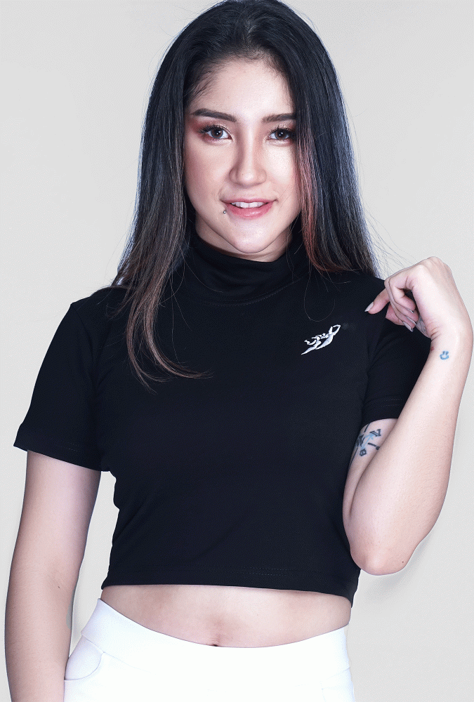 Premium Loop-Cotton Crop Top (Black)