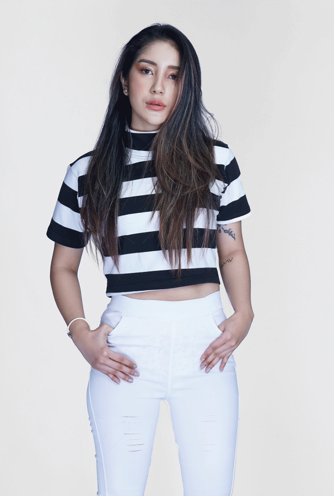 White and Black Stripe Turtleneck  Crop Top