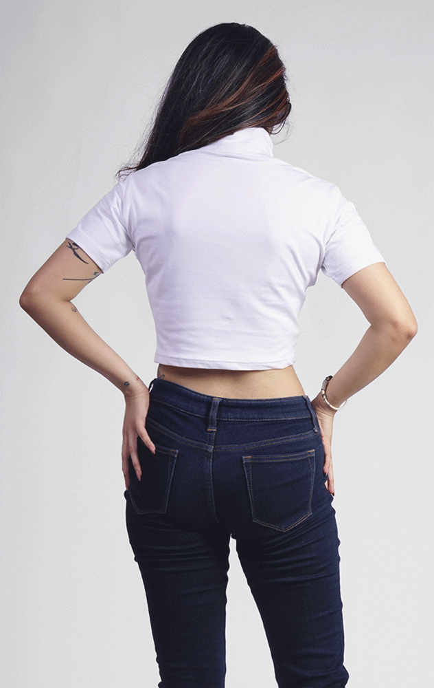 Premium Loop-Cotton Crop Top (White)