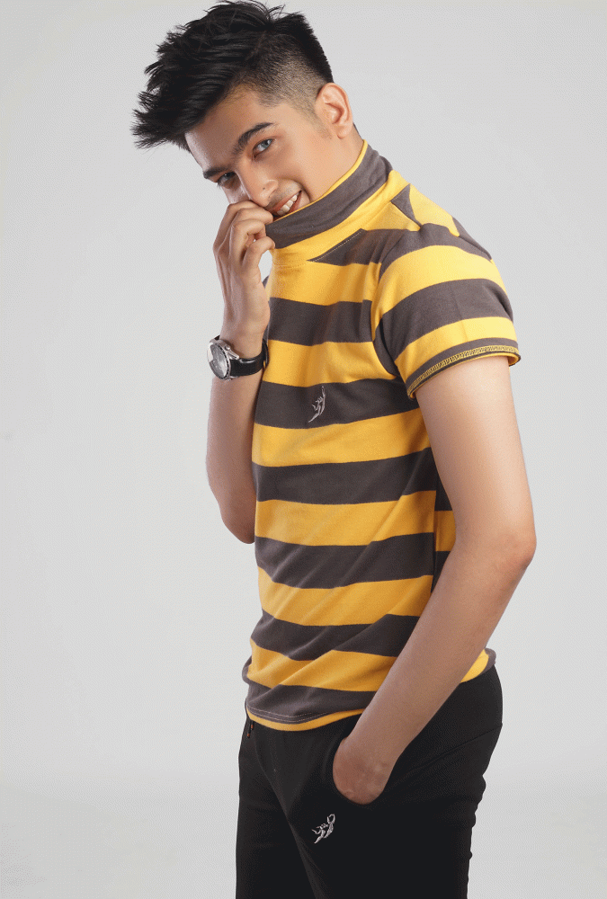 Yellow and Black Stripe turtleneck  T-shirt