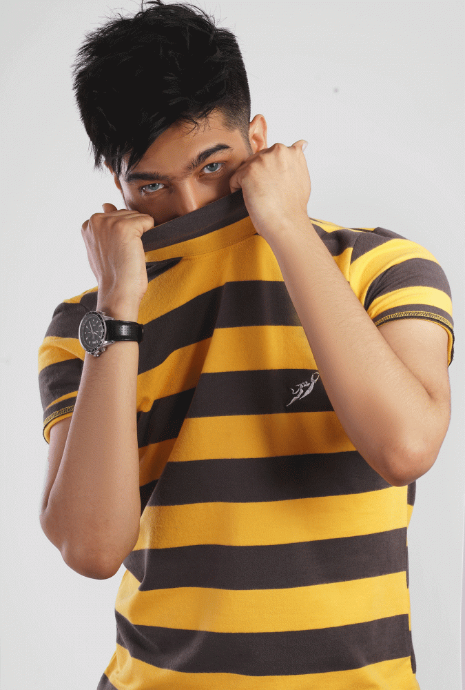 Yellow and Black Stripe turtleneck  T-shirt