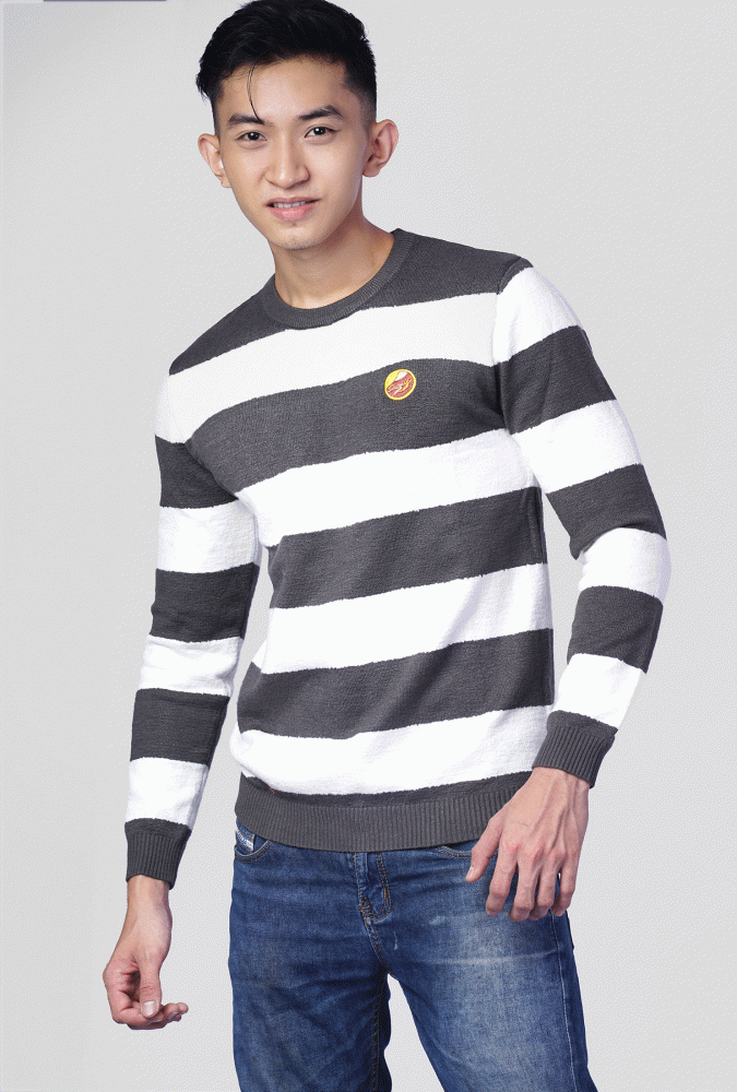 KNIT SWEATER WITH STRIPE MEN (Gray)