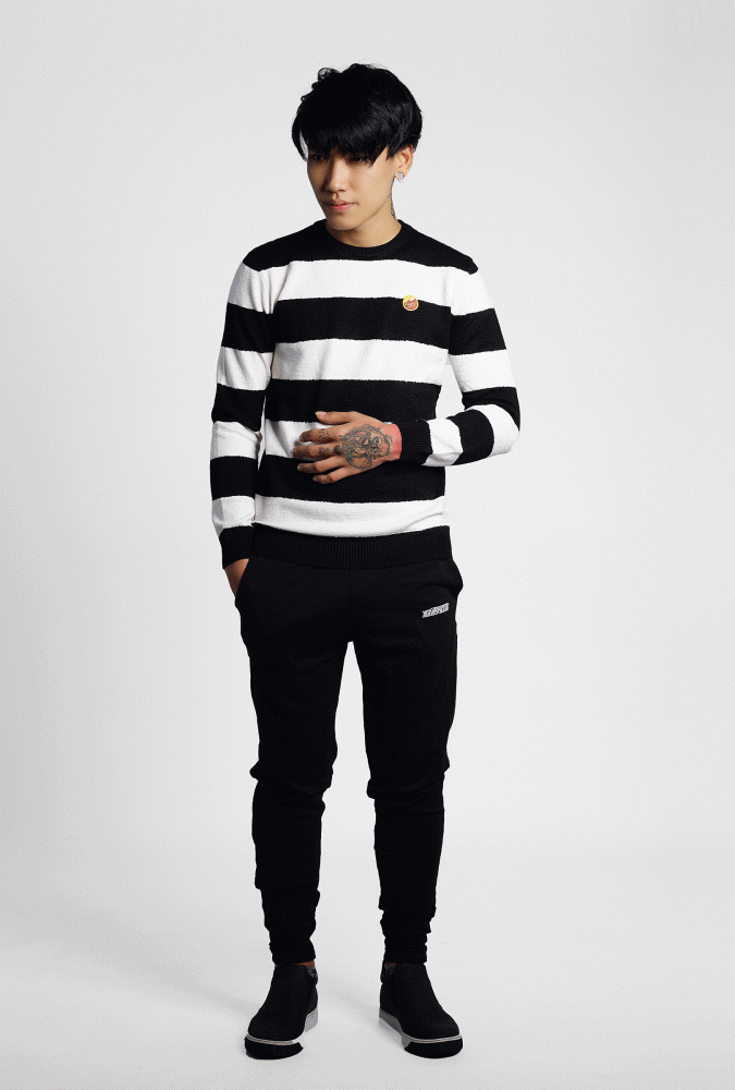 KNIT SWEATER WITH STRIPE MEN (Black)