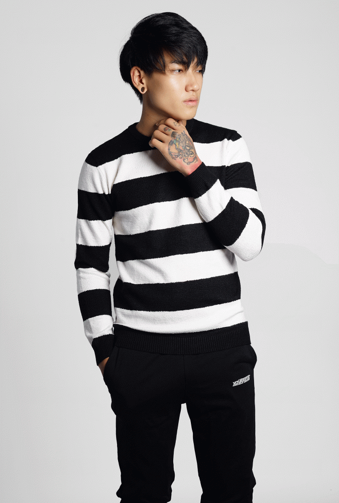 KNIT SWEATER WITH STRIPE MEN (Black)