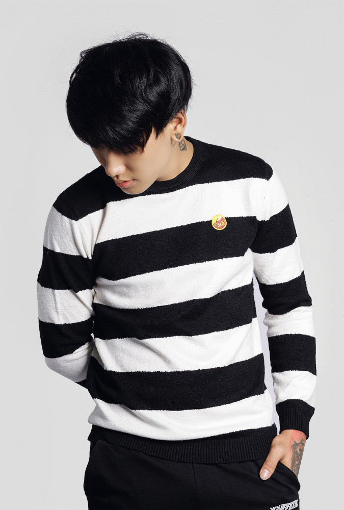 KNIT SWEATER WITH STRIPE MEN (Black)