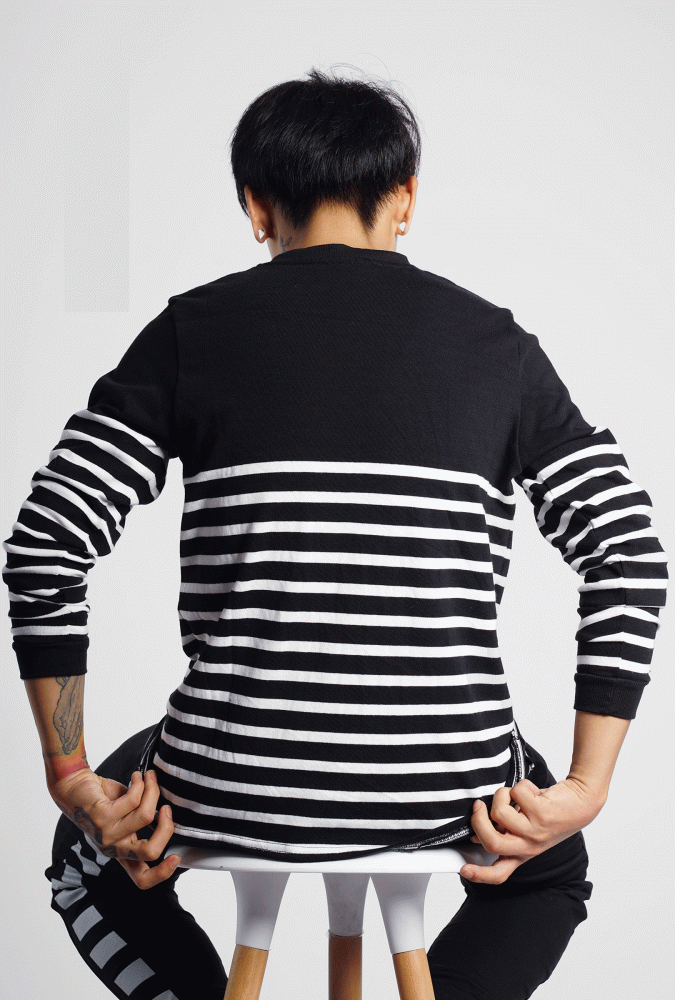 LONG SLEEVED STRIPE T-SHIRT (Black)