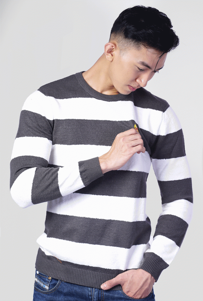 KNIT SWEATER WITH STRIPE MEN (Gray)