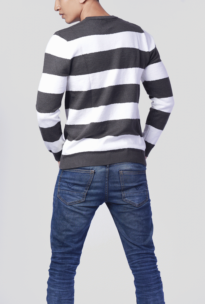 KNIT SWEATER WITH STRIPE MEN (Gray)