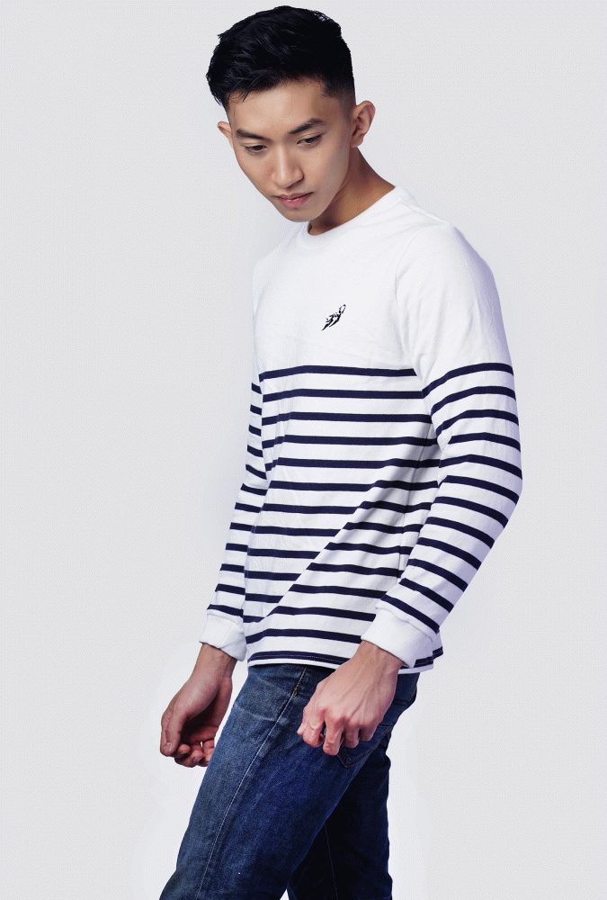 LONG SLEEVED STRIPE T-SHIRT(White)