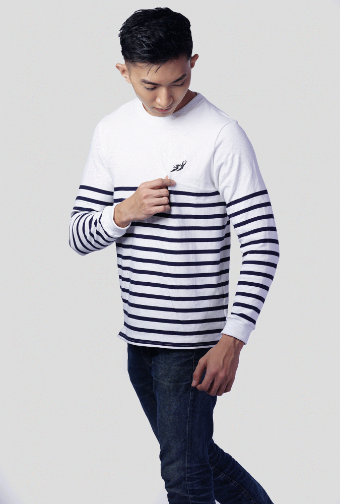 LONG SLEEVED STRIPE T-SHIRT(White)