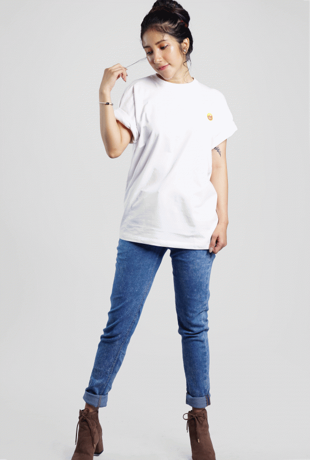 Golden Culture Oversized Premium Loop Cotton Girl T-shirt (White)