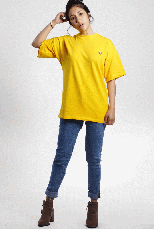 Golden Culture Oversized Premium Loop Cotton Girl T-shirt (Yellow)