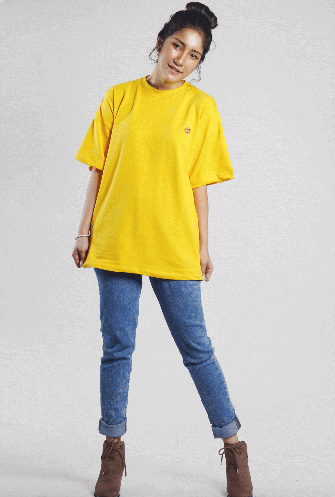 Golden Culture Oversized Premium Loop Cotton Girl T-shirt (Yellow)