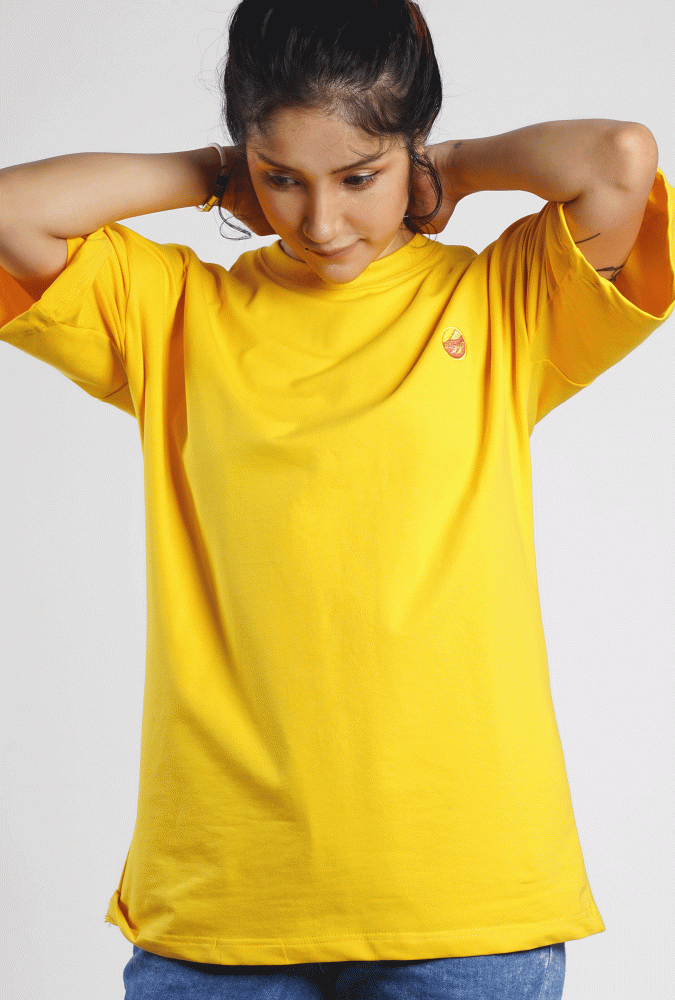 Golden Culture Oversized Premium Loop Cotton Girl T-shirt (Yellow)