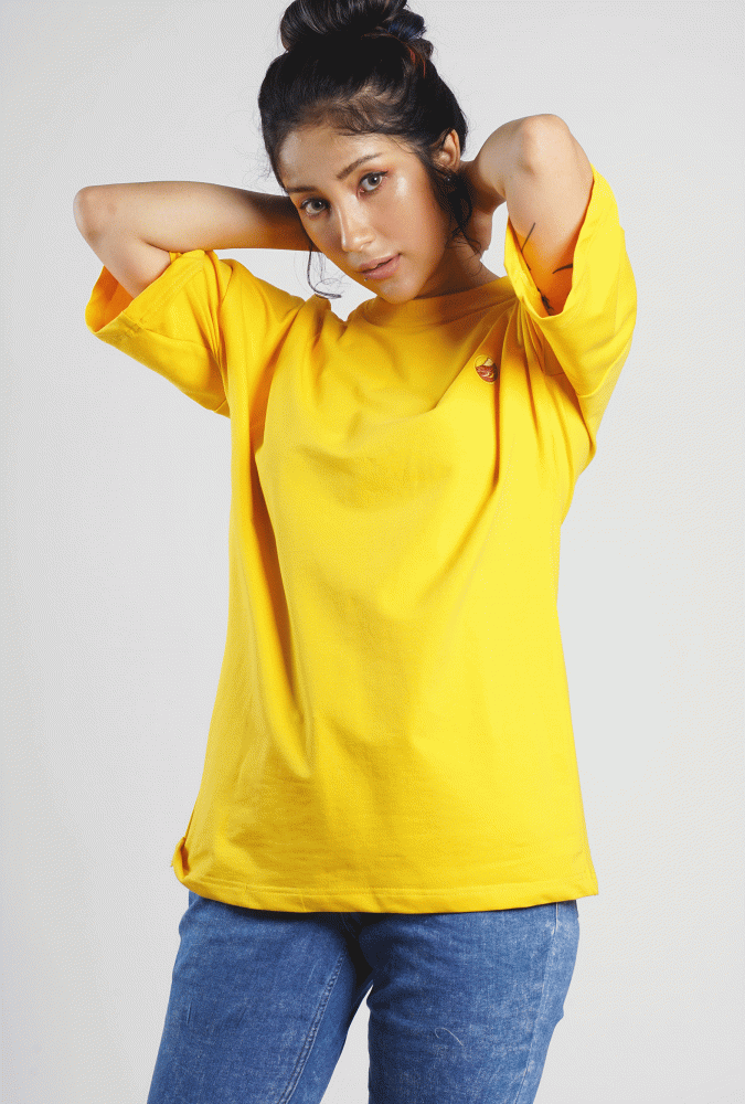 Golden Culture Oversized Premium Loop Cotton Girl T-shirt (Yellow)