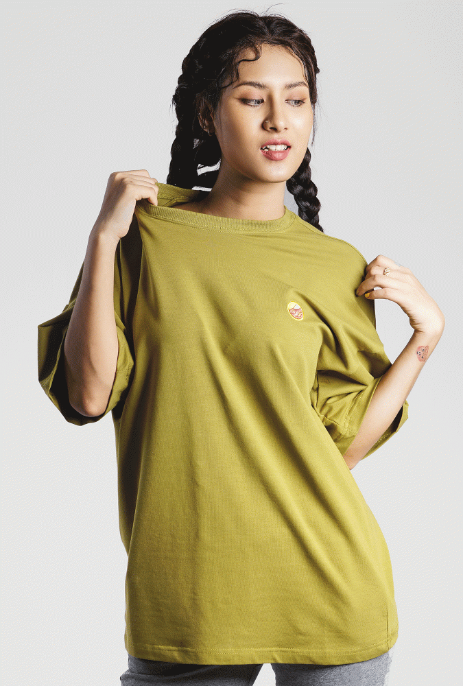 Golden Culture Oversized Premium Loop Cotton Girl T-shirt (Army Green)