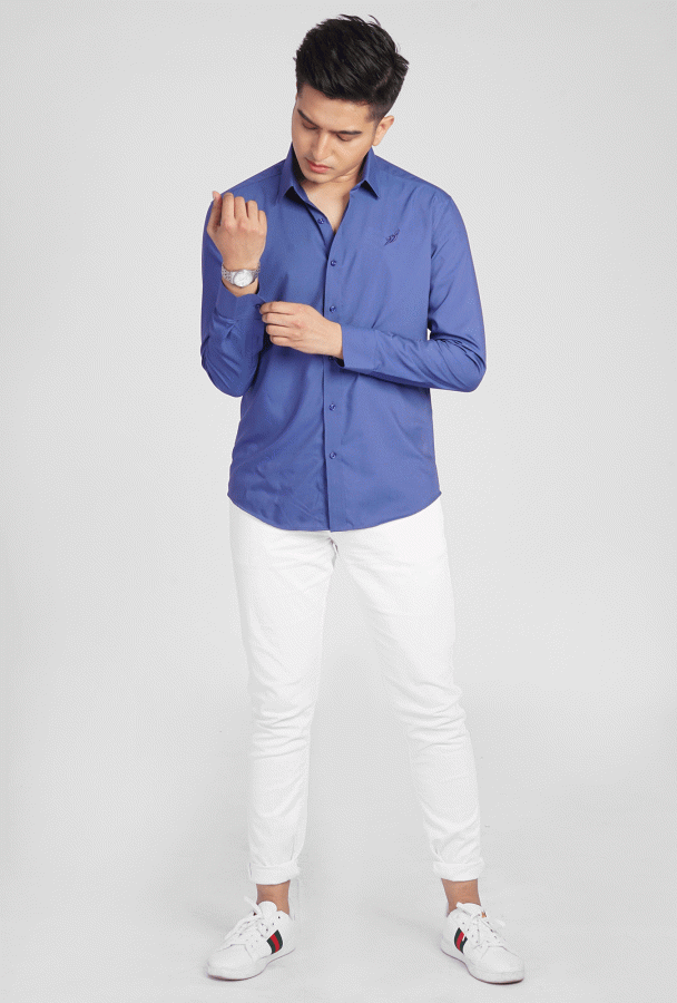 Golden Culture Logo Slim Fit shirt(Blue)