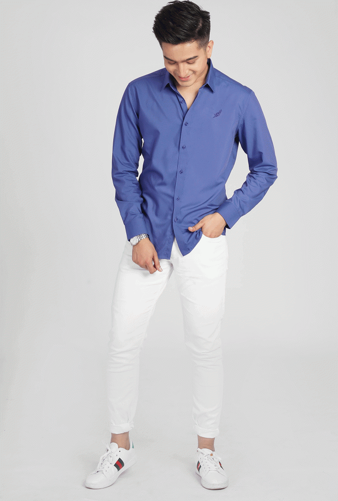 Golden Culture Logo Slim Fit shirt(Blue)