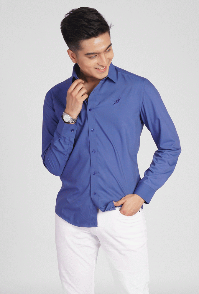 Golden Culture Logo Slim Fit shirt(Blue)