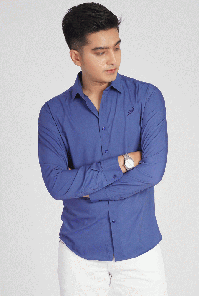 Golden Culture Logo Slim Fit shirt(Blue)