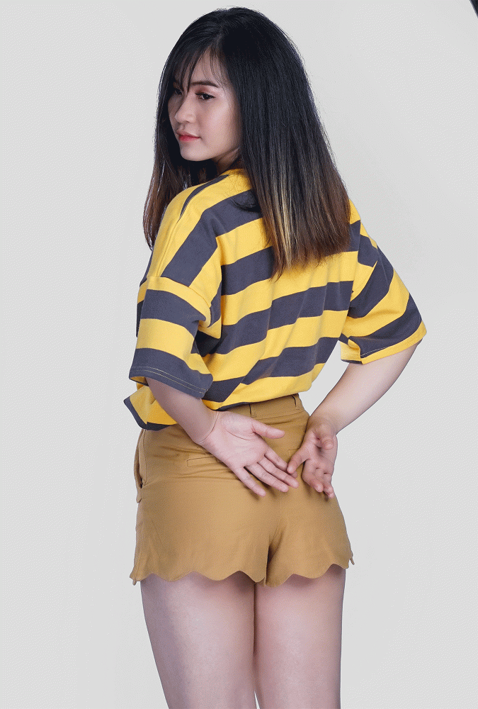 Yellow and Black Stripe Oversized Gril T-shirt