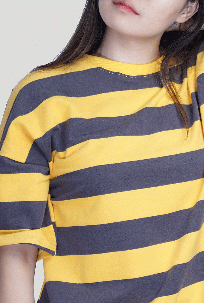 Yellow and Black Stripe Oversized Gril T-shirt