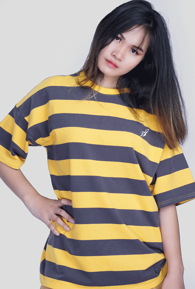 Yellow and Black Stripe Oversized Gril T-shirt