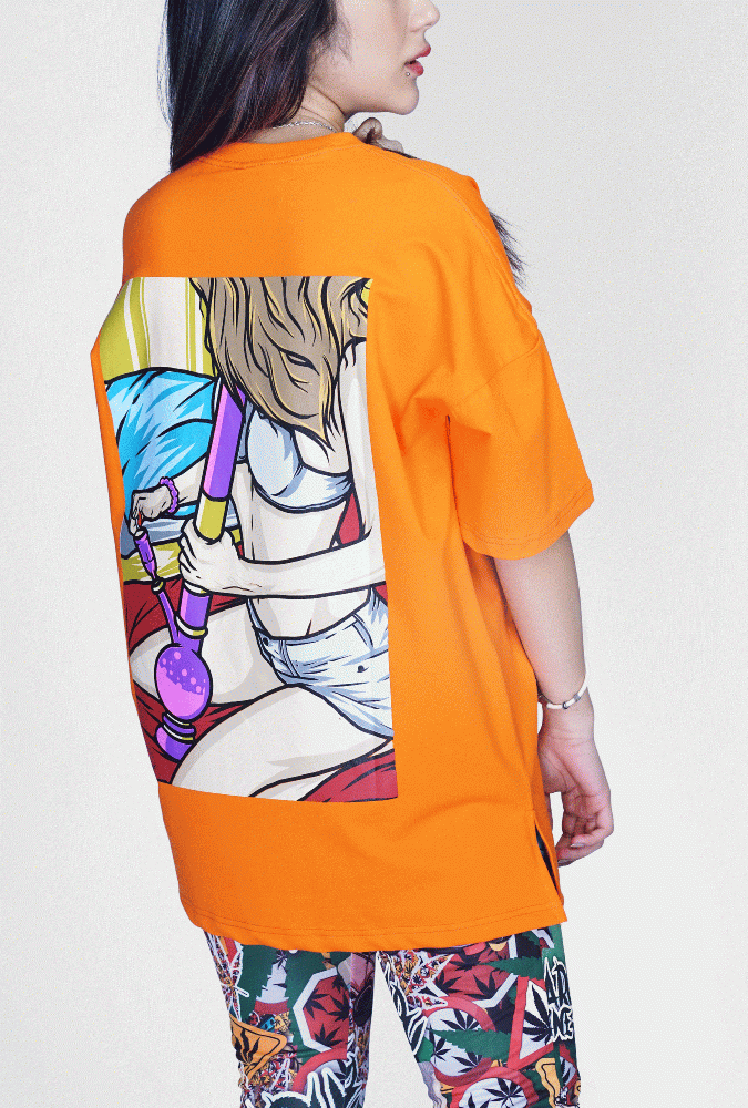 Mary Jane Girl T-Shirt (Orange) Design 1