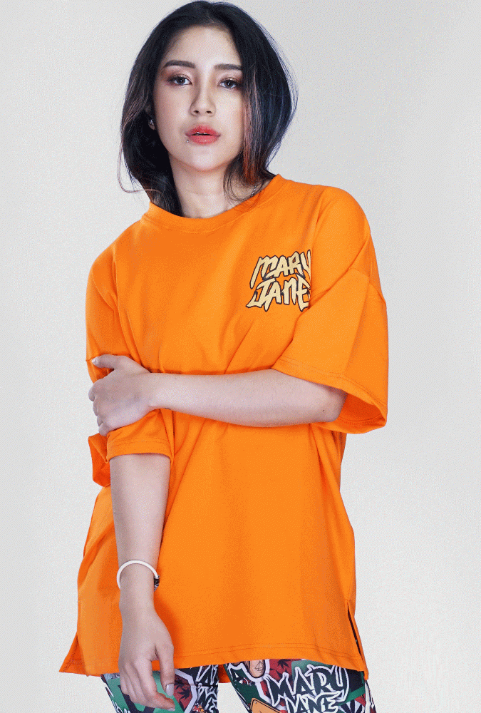 Mary Jane Girl T-Shirt (Orange) Design 1